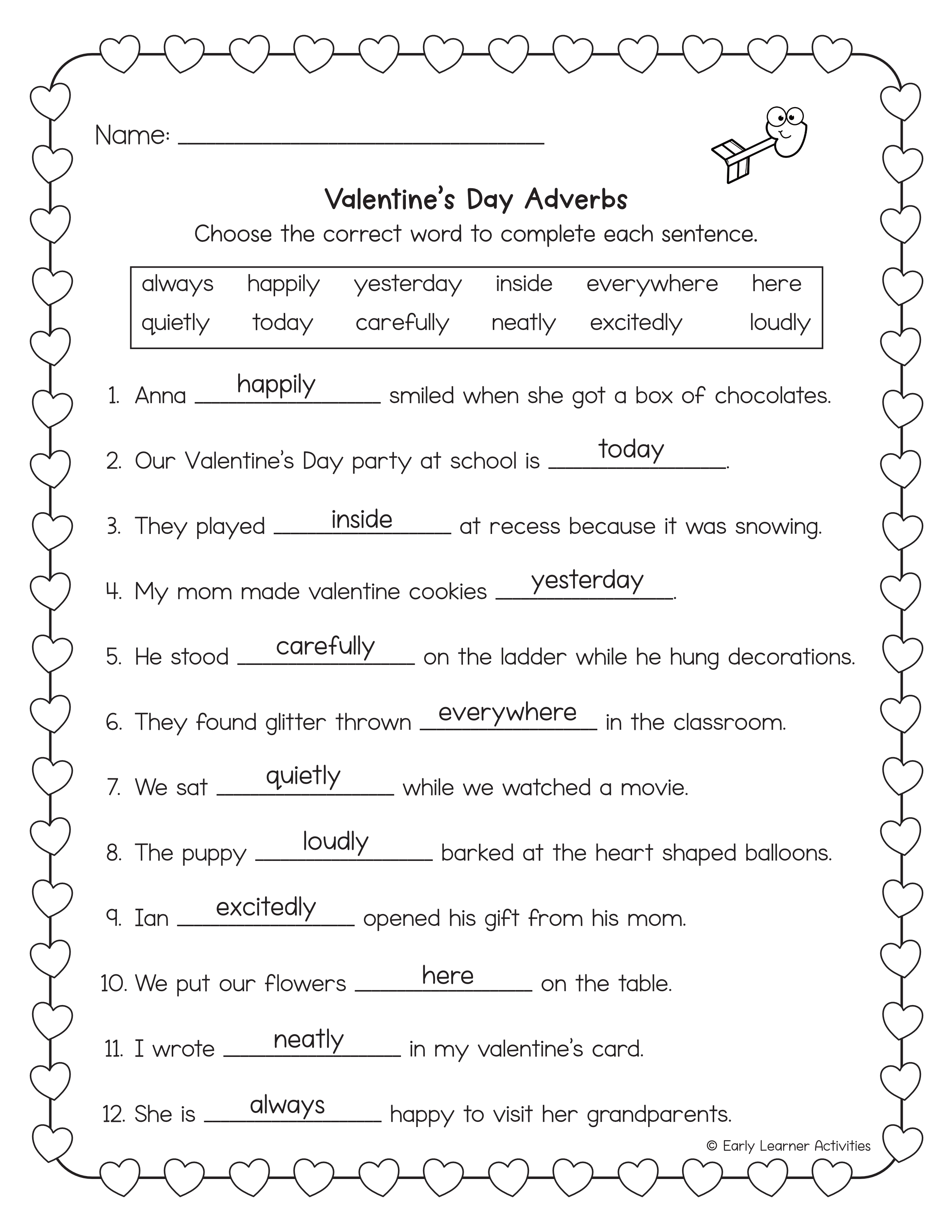 Valentine’s Day ELA Worksheets for 2nd Grade